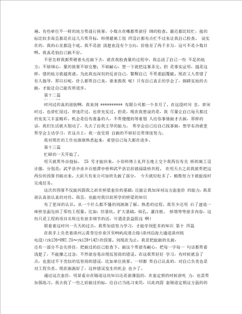 土建预算员实习周记精选多篇