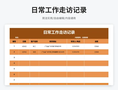 简约风日常工作走访记录表