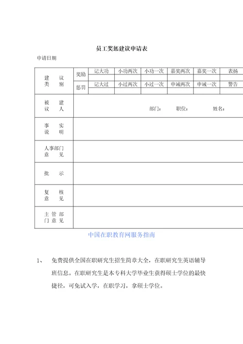 员工奖惩建议申请表