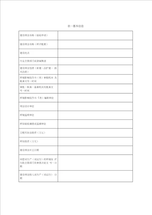 建设项目竣工环境保护验收申请表