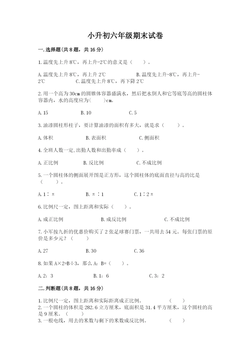 小升初六年级期末试卷精品（完整版）.docx