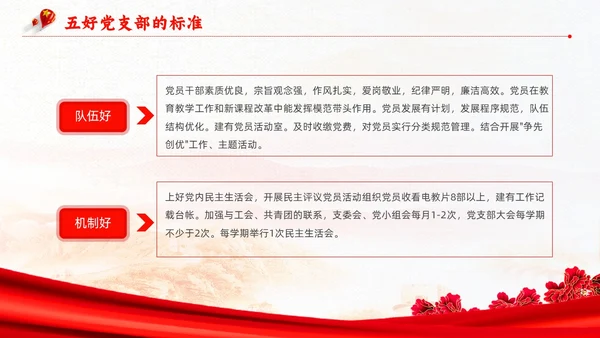 红色复古简约大气红绸五好党支部党政党建党课动态PPT