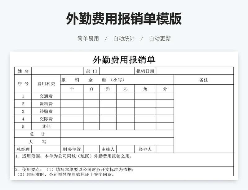 外勤费用报销单模版