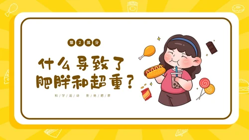 黄色卡通插画风511世界防治肥胖日宣传主题