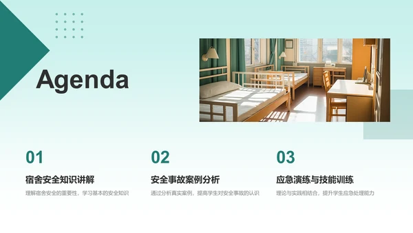 绿色商务风宿舍安全主题班会PPT模板