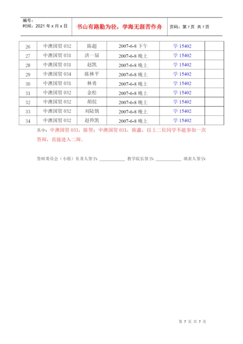 浙江林学院本科生毕业论文答辩时间安排表.docx