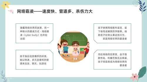 彩色小清新卡通预防校园欺凌家长会PPT课件