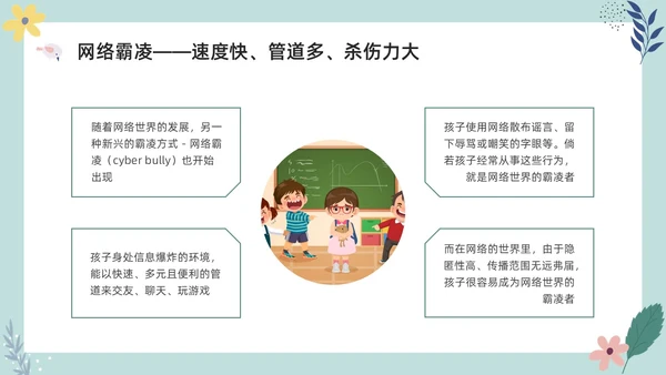 彩色小清新卡通预防校园欺凌家长会PPT课件