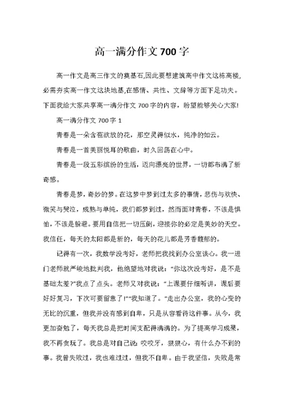 高一满分作文700字