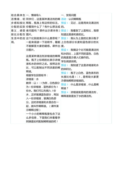 （大单元整体教学）4.3比的应用（表格式）教学设计 人教版 六年级上册数学