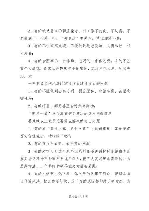 党员两学一做问题清单.docx