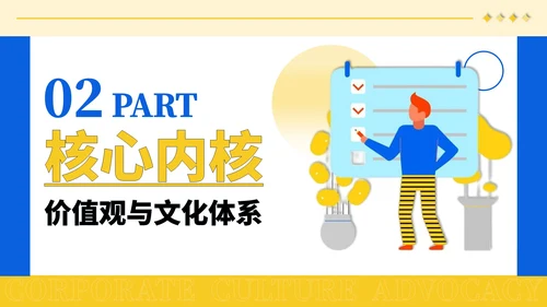 黄蓝色插画风企业文化宣导PPT模板1