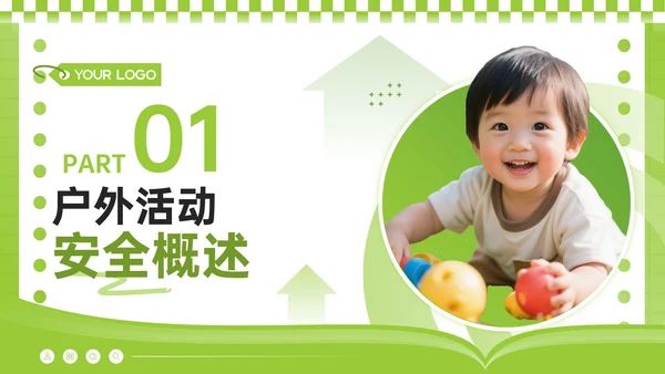 酸绿色潮流风儿童户外安全活动须知PPT模板