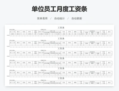 单位员工月度工资条