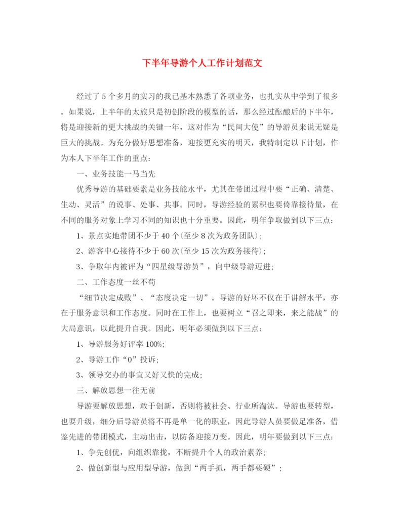 精编之下半年导游个人工作计划范文.docx