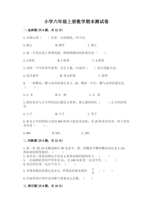 小学六年级上册数学期末测试卷（达标题）word版.docx