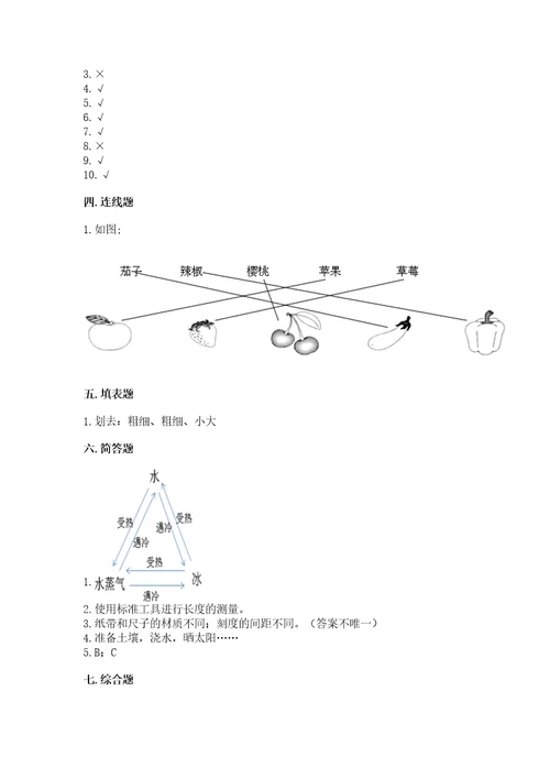 教科版小学一年级上册科学期末测试卷附参考答案夺分金卷