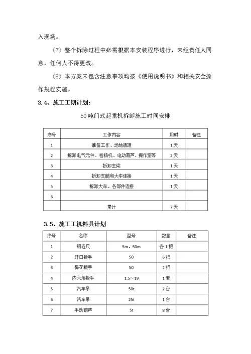 2021年50吨门式起重机拆除标准施工专业方案