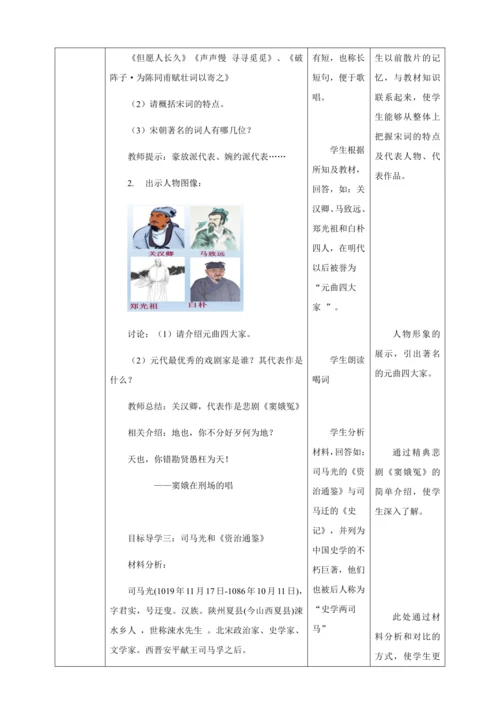 人教版七年级历史下册第二单元12宋元时期的都市与文化教案（表格式）