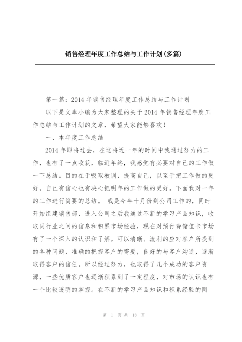 销售经理年度工作总结与工作计划(多篇).docx