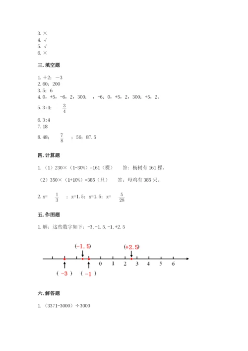 邢台市平乡县六年级下册数学期末测试卷参考答案.docx
