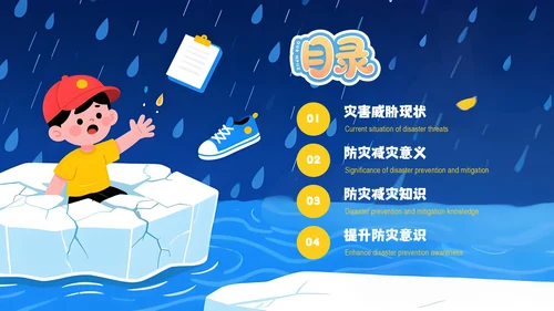 蓝色卡通风防灾减灾意识安全知识PPT模板