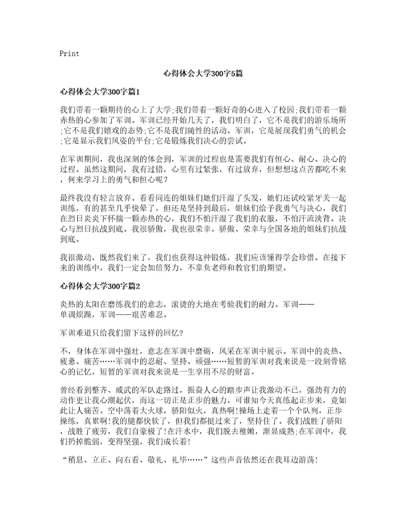 心得体会大学300字5篇