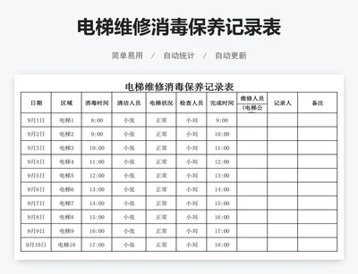 电梯维修消毒保养记录表