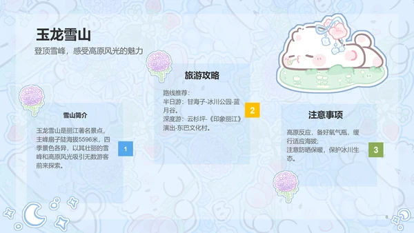 眠眠兔蓝色卡通风云南旅游攻略通用模版
