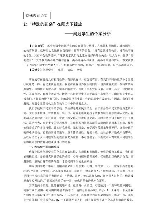 特殊教育论文问题学生的个案分析