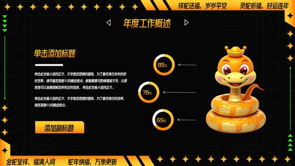 可爱卡通蛇年年年终总结汇报PPT