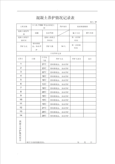 混凝土养护记录2