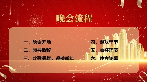 红色商务风都市集团年终晚会典礼PPT模板