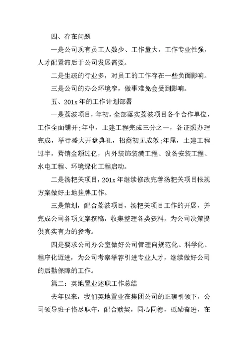 2019年度总公司述职工作总结范文