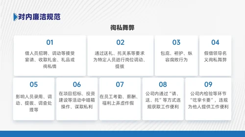 商务风蓝色员工廉洁行为规范培训PPT