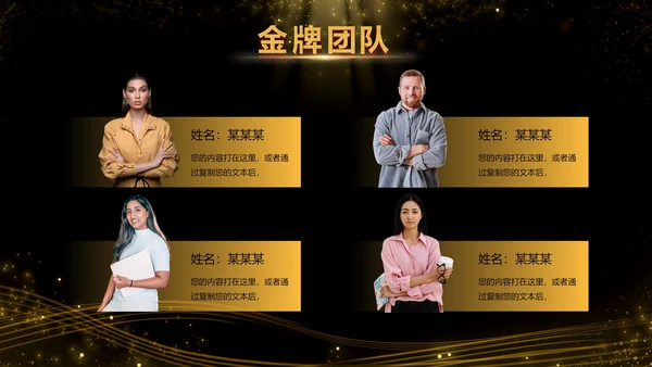黑金酷炫金牌团队成员介绍PPT模板