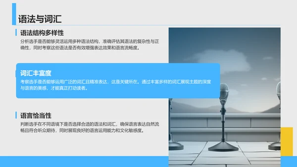 蓝色商务风英语演讲比赛评分标准解析PPT模板