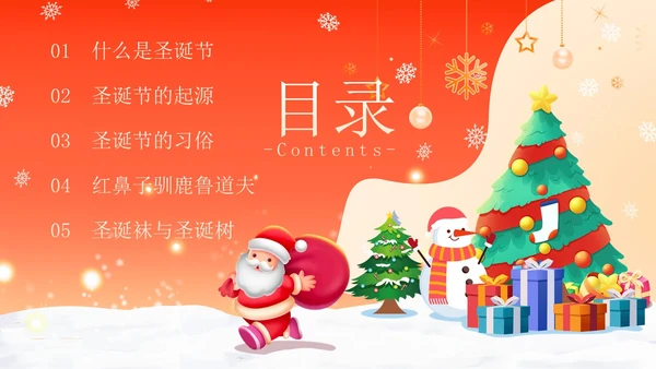 红色卡通可爱圣诞节介绍圣诞节活动平安夜活动策划PPT模板