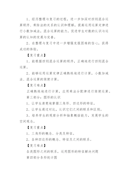 小学四年级下册数学期末复习计划.docx