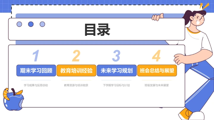 蓝色大学生期末总结班会PPT