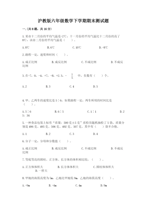 沪教版六年级数学下学期期末测试题【突破训练】.docx
