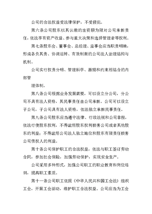 (合资)有限责任公司章程范本