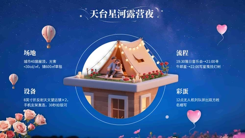 浅橙色3D立体风七夕浪漫约会策划PPT模版