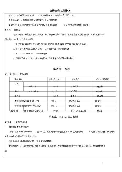 家具门店薪酬奖励制度