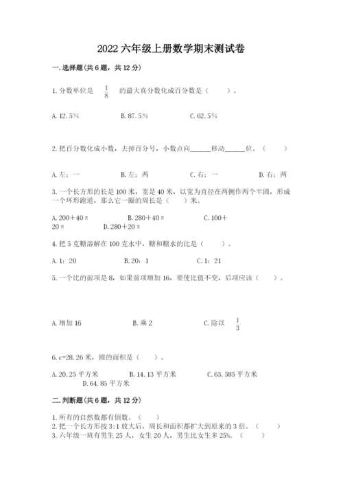 2022六年级上册数学期末测试卷含完整答案（典优）.docx