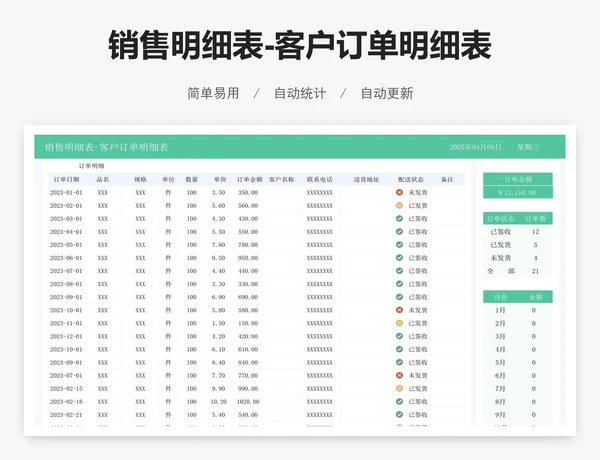 销售明细表-客户订单明细表