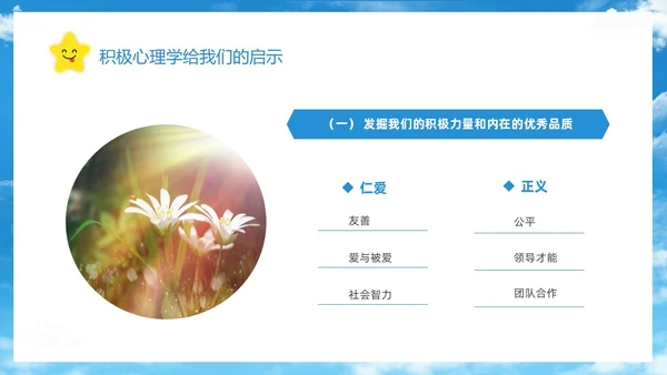 蓝色简约清新花卉笑脸积极心理学课件培训PPT