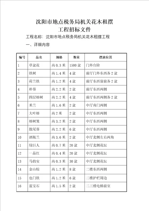 沈阳市某花木租摆项目招标文件