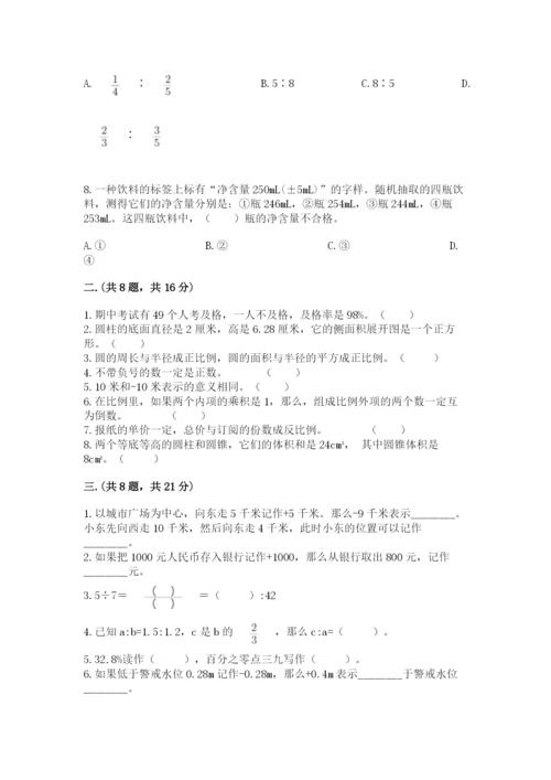 人教版数学六年级下册试题期末模拟检测卷附完整答案【全国通用】.docx