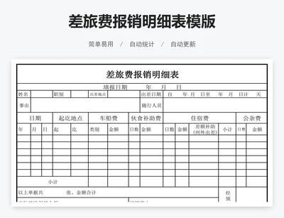差旅费报销明细表模版